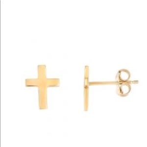 14Kt Yellow Gold flat skinny cross earring